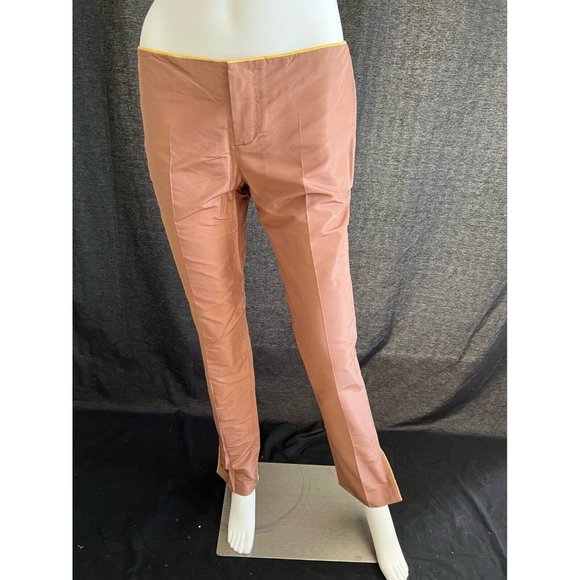 NWT Authentic Gucci Pants Dress Brown Gold Trim Seta Silk Straight Leg 40 US 4 S